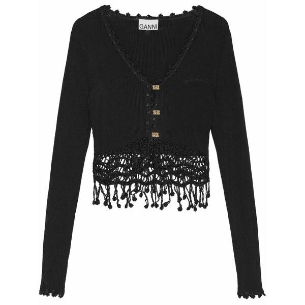 ガニー レディース ジレー アウター Macram茫漏-detailing cardigan Black