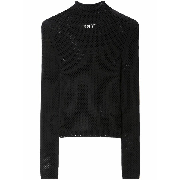 象牙色 レディース 編み物\u0026プルオーバー アウター Logo-print open-knit turtleneck jumper Black