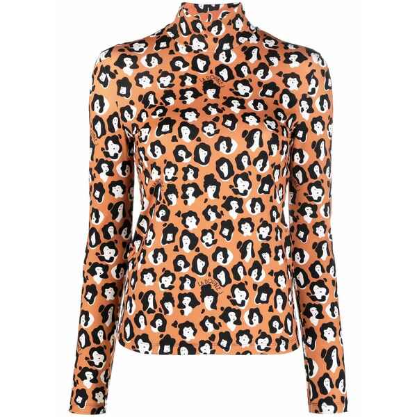 ラ・ダブル・ジェイ レディース Tシャツ トップス Face-animal print turtleneck top Orange｜asty
