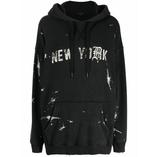 アールサーティーン レディース パーカー・スウェットシャツ アウター Slogan-print distressed hoodie Black