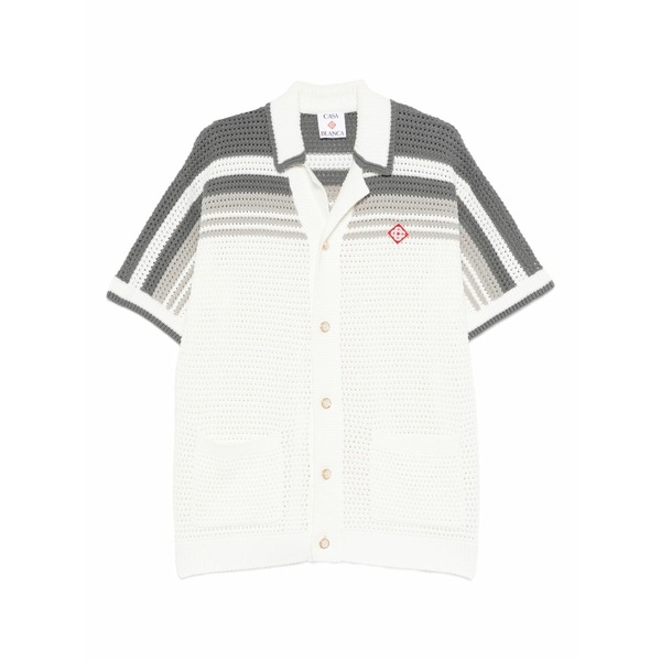 カサブランカ メンズ シャツ トップス Tennis striped button short sleeve shirt White｜asty