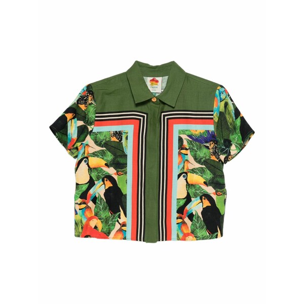 ファーム リオ レディース シャツ トップス Toucan-print short-sleeve shirt Green|asty
