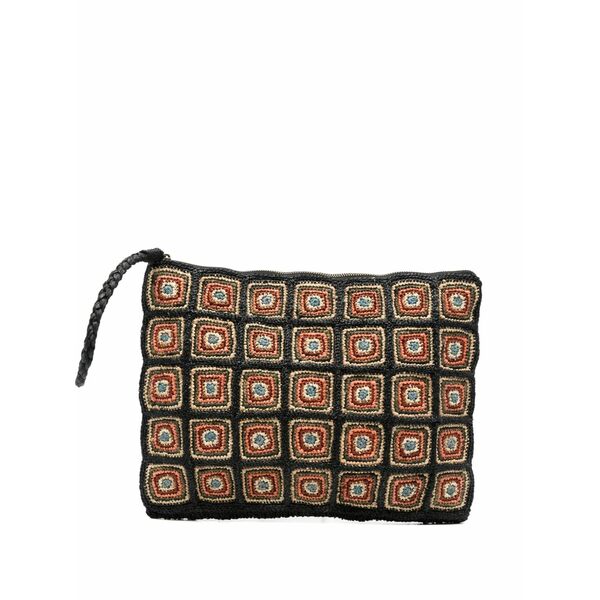アイビリーブ レディース クラッチペダル御徒面子 御徒面子 Patterned woven clutch bag Black