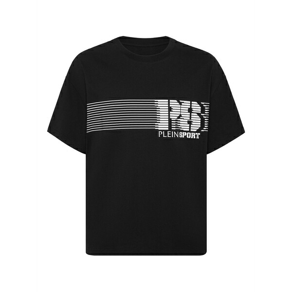 プレインスポーツ メンズ Tシャツ トップス Logo-stripe t-shirt Black|asty