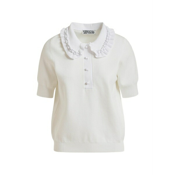エッセンシャルアントワープ レディース スポーツシャツ トップス Beaded ruffled polo top White