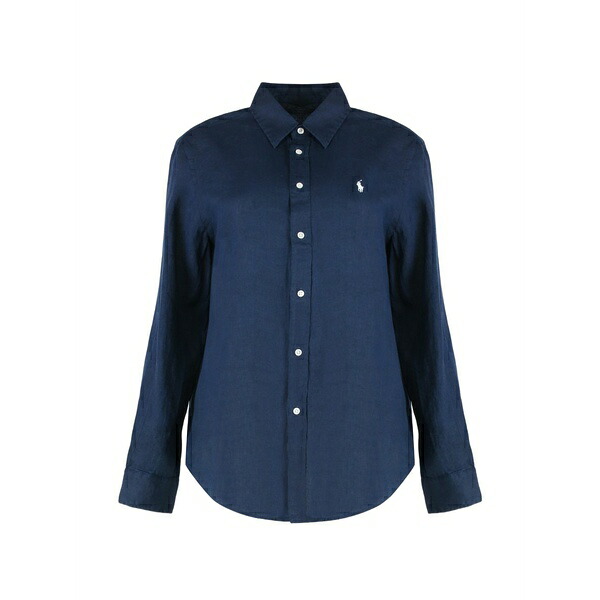 ラルフローレン レディース シャツ トップス Long-sleeve linen shirt Blue|asty
