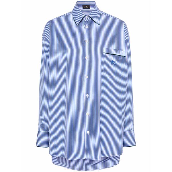 エトロ レディース シャツ トップス Logo-embroidered striped cotton shirt Blue|asty