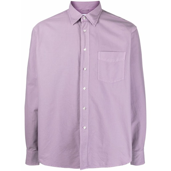 アスペジ メンズ プルオーバー トップス Long-sleeve cotton shirt Purple