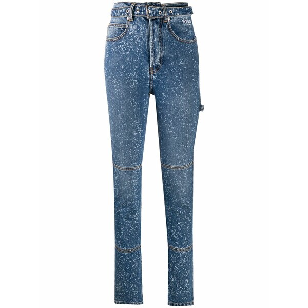 エムエスジイエム レディース デニムパンツ ボトムス Paint-splattered slim-fit jeans Blue|asty