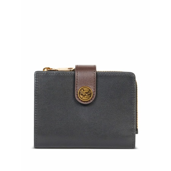 エトロ レディース 銭入れ 添え物 Small leather wallet  Black