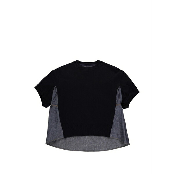 サカイ レディース プルオーバー トップス Denim-panelled t-shirt Blue