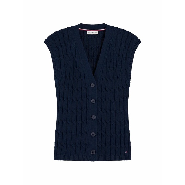 トミー ヒルフィガー レディース ジレー アウター Cable-knit sleeveless cardigan Blue