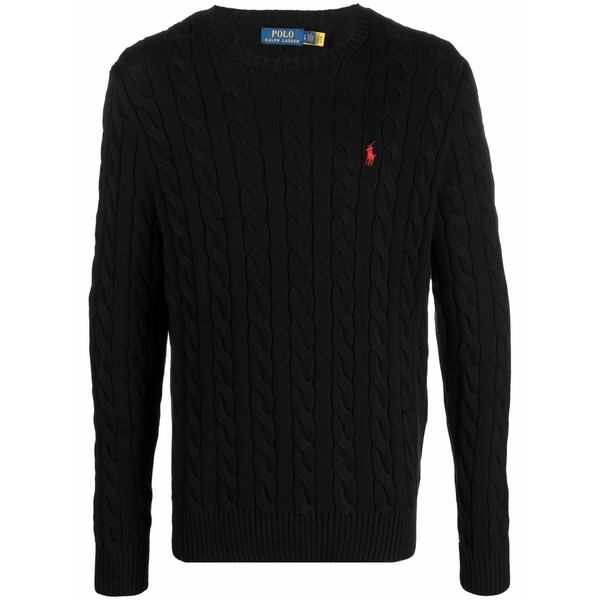 ラルフローレン メンズ 編み物\u0026スウェーター アウター Logo-embroidered cable-knit jumper Black