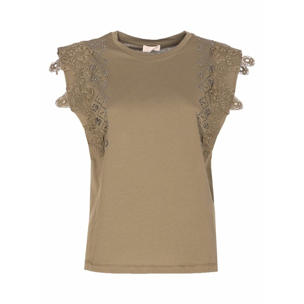 リュージョー レディース プルオーバー トップス Embroidered strass t-shirt Neutrals