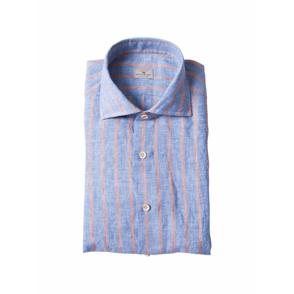 サンリサ メンズ プルオーバー トップス Vertical-stripe cotton shirt Blue