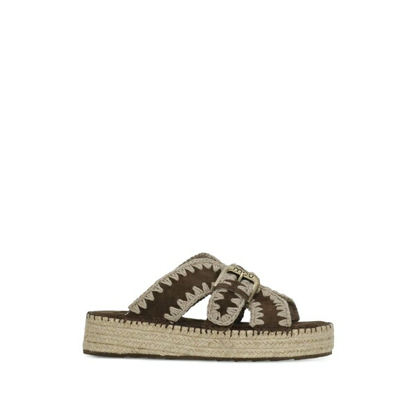 モウ レディース サンダル シューズ Crochet-trim buckle-fastening sandals Brown
