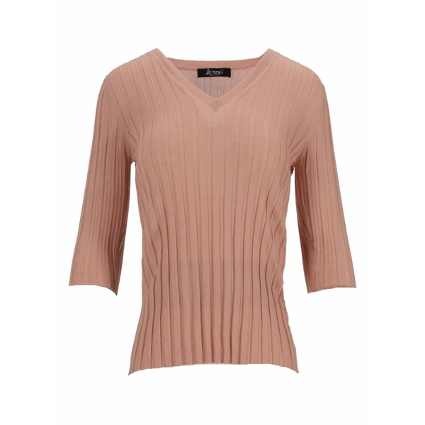 ラ さくら色 レディース 編み物\u0026プルオーバー アウター V-neck ribbed sweater  Pink