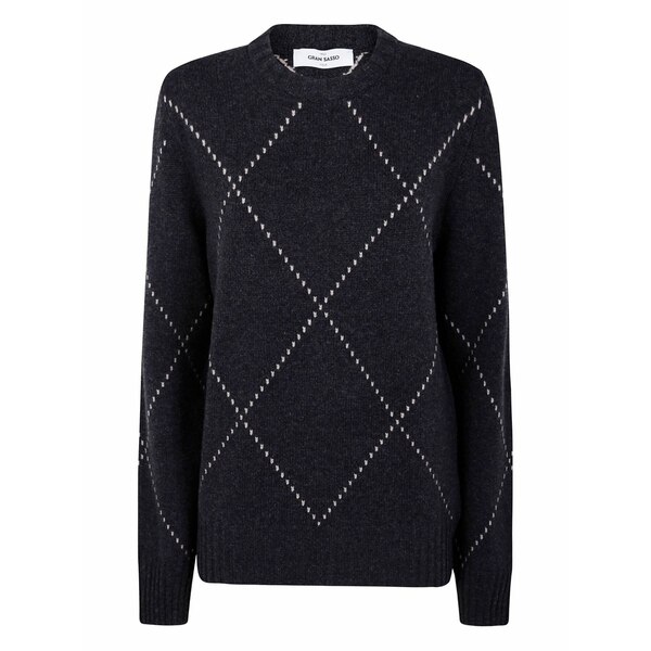 グランサッソ メンズ 編み物\u0026スウェーター アウター Diamond-pattern wool sweater  Black