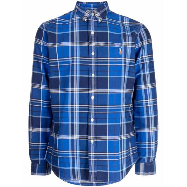 ラルフローレン メンズ プルオーバー トップス Polo pony-motif checked cotton shirt Blue