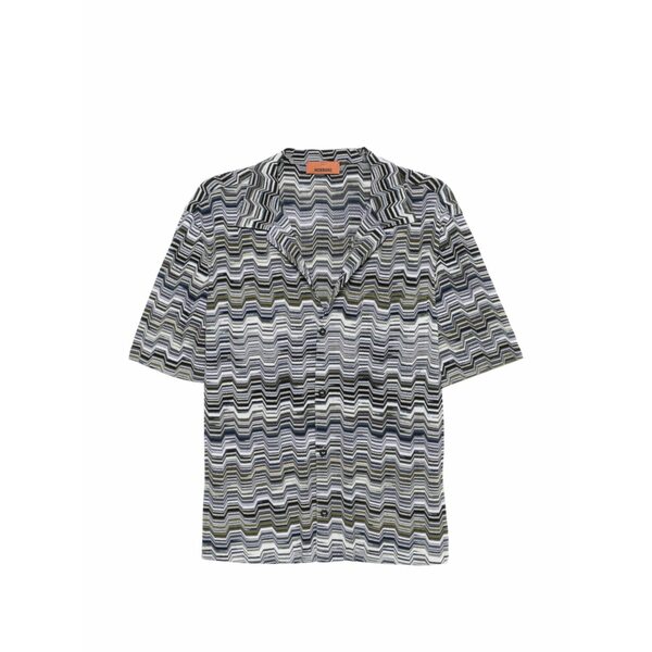 ミッソーニ メンズ ティーシャツ トップス Zigzag-knit camp-collar shirt Grey