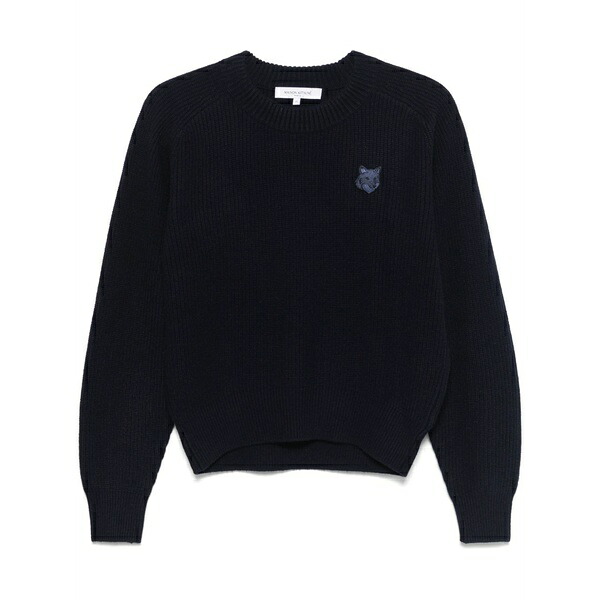 住み家 稲荷 レディース 編み物\u0026プルオーバー アウター Bold fox head-patch sweater Blue