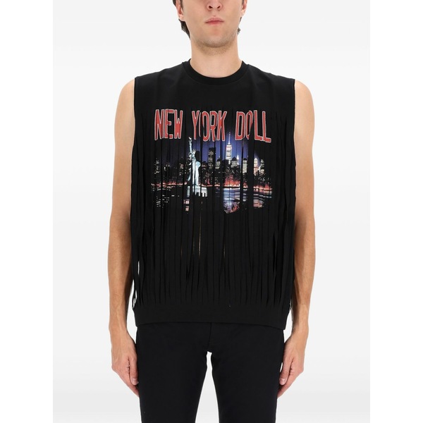 ディースクエアード メンズ カットソー トップス Fringed graphic t-shirt Black