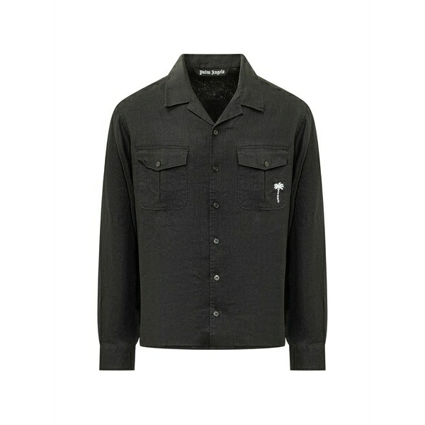 パーム・エンジェルス メンズ プルオーバー トップス Logo-embroidered bowling shirt Black
