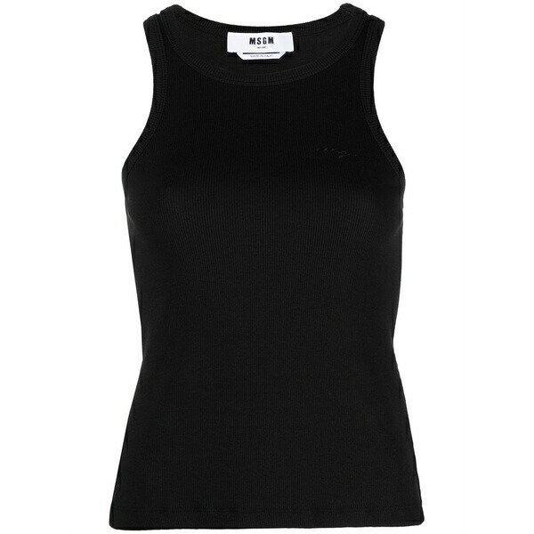 エムエスジイエム レディース カットソー トップス Embroidered-logo ribbed tank top Black