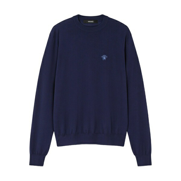 ヴェルサーチ メンズ 編み物\u0026ティーシャツ アウター Medusa-embroidered sweater Blue