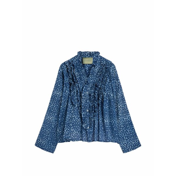 モモン レディース プルオーバー トップス Ruffled print shirt Blue