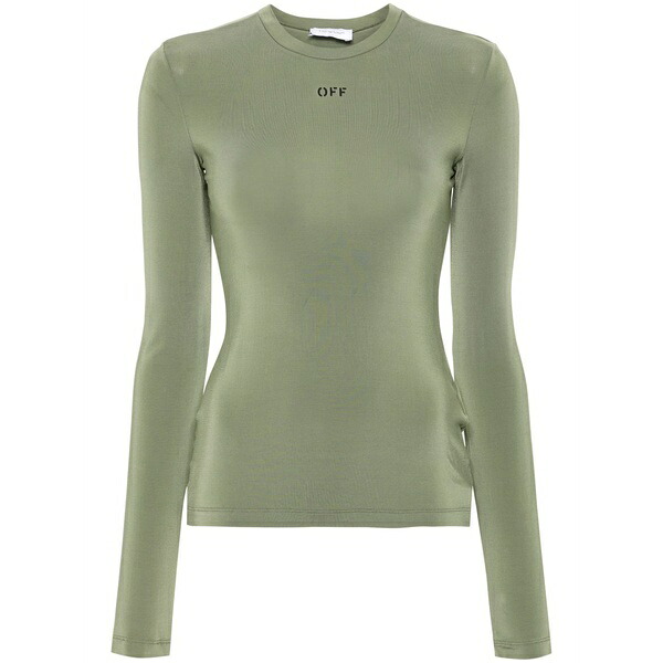 象牙色 レディース ティーシャツ トップス Off stamp t-shirt Green