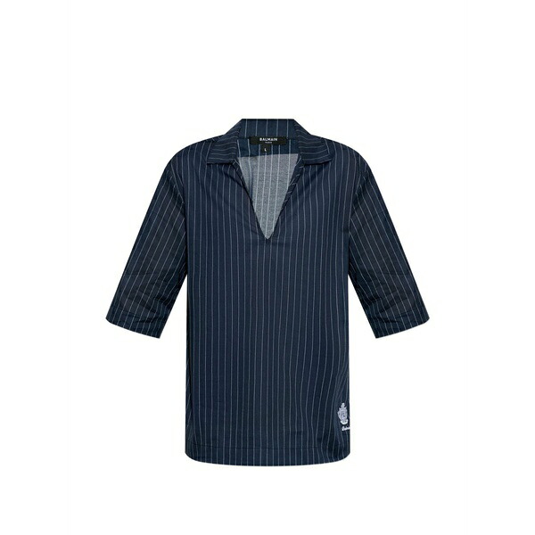 バルマン メンズ ティーシャツ トップス Pinstripe v-neck t-shirt Blue