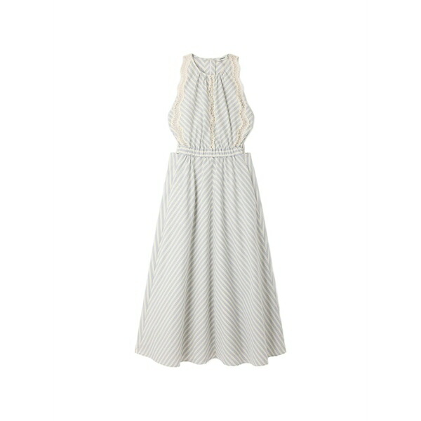 砂子ロ レディース 衣裳 トップス Midi striped lace-trim dress Neutrals