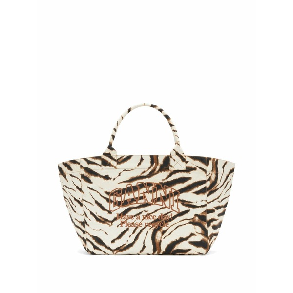 ガニー レディース トートバッグ 御徒面子 Zebra-print logo-embroidered tote bag Neutrals
