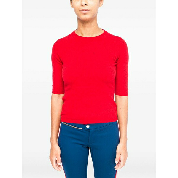 ラ サクラ色 レディース プルオーバー トップス Round-neck short-sleeve jumper Red