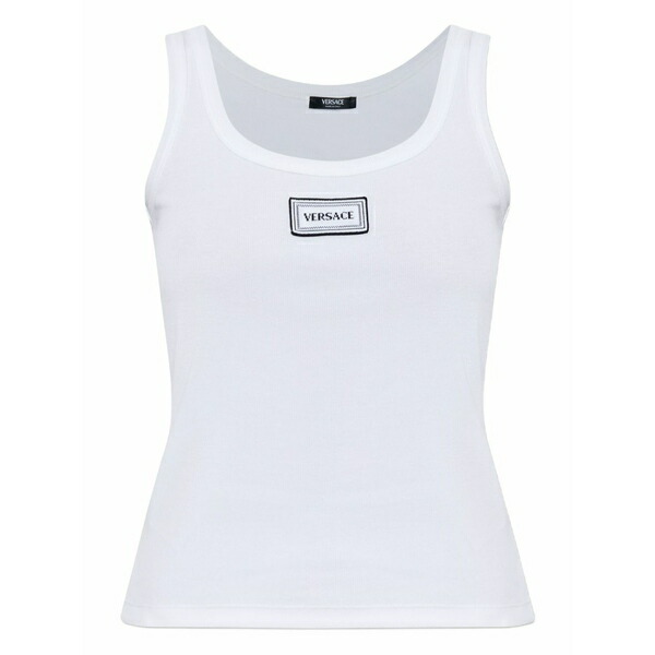 ヴェルサーチ レディース カットソー トップス Logo-patch tank top White