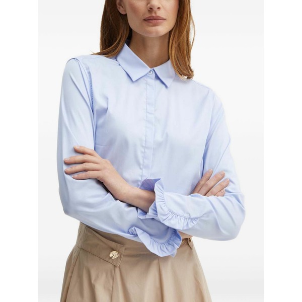 モス モッシュ レディース ティーシャツ トップス Mattie ruffled-cuffs shirt Blue