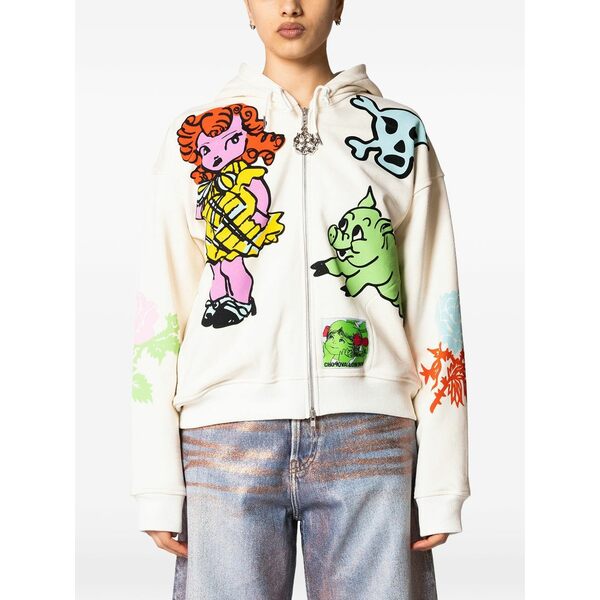 チョポヴァ ロウェナ レディース パーカー・スウェットシャツ アウター Cry baby graphic-print zip-up hoodie White