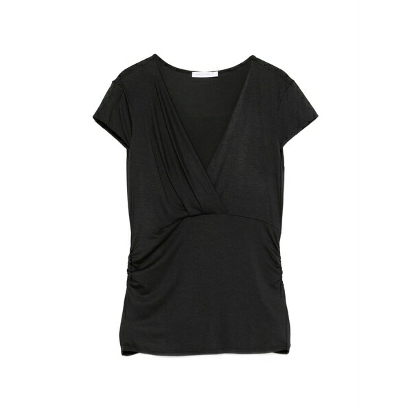 パトリツィア ペペ レディース ティーシャツ トップス V-neck draped modal t-shirt Black