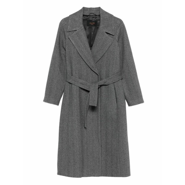 構成成分  レディース 厚地の外套 アウター Paola herringbone belted coat Black