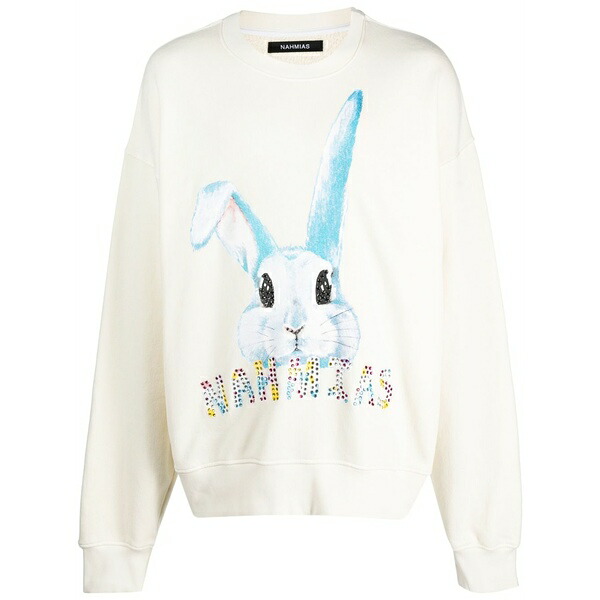ナミアス メンズ パーカー・スウェットシャツ アウター Rhinestone-embellished logo-print cotton sweatshirt Neutrals