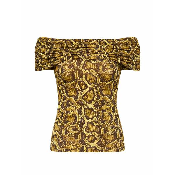 米国海兵隊員 独居室 レディース カットソー トップス Draped python-printed top  Yellow