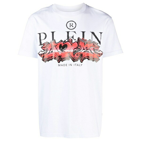 フィリッププレイン メンズ Tシャツ トップス Logo-print cotton t-shirt White|asty