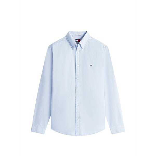 トミー ヒルフィガー メンズ プルオーバー トップス Logo-embroidered button-down shirt Blue