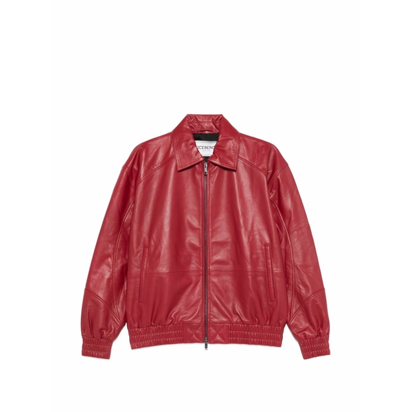 アイスバーグレタス レディース 厚地の外套 アウター Zip-up leather jacket Red