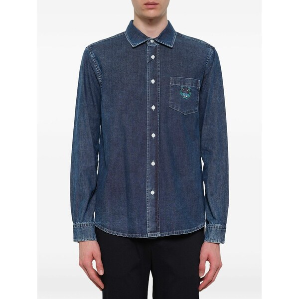 ケンゾー メンズ プルオーバー トップス Classic tiger-patch denim shirt Blue