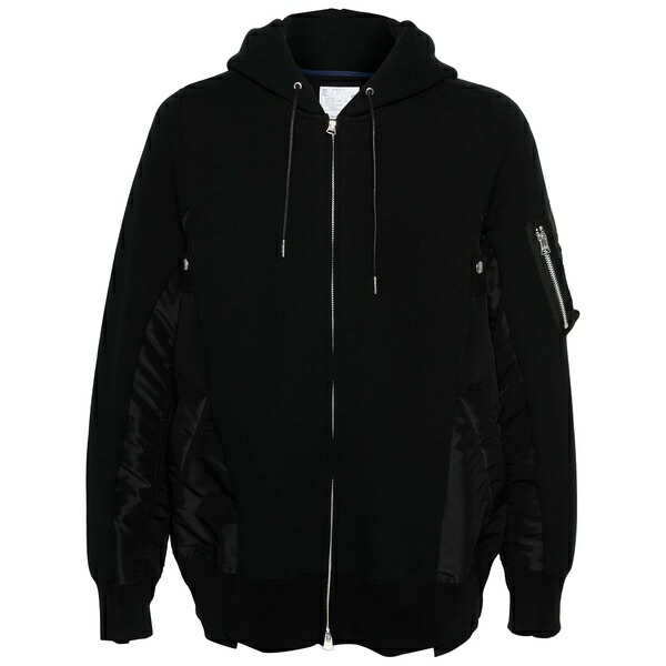 サカイ メンズ パーカー・スウェットシャツ アウター Panelled drawstring hoodie Black