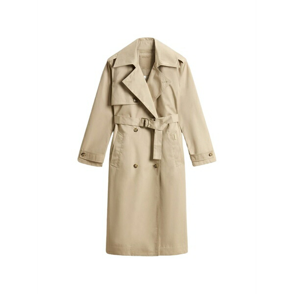 羊毛 金持ち レディース 厚地の外套 アウター Double-breasted belted trench coat Neutrals