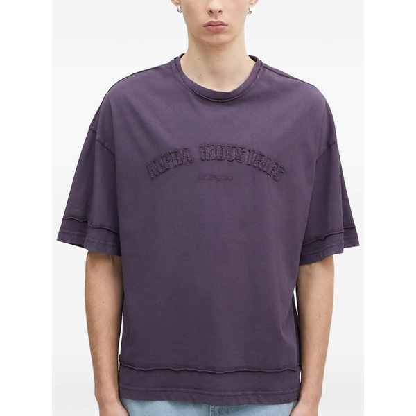 アルファインダストリーズ メンズ ティーシャツ トップス Open edge embroidered t-shirt Purple