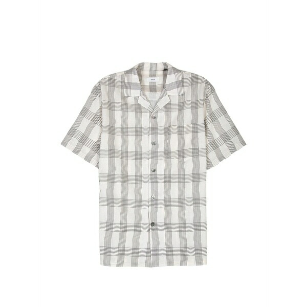 グリフォーニ メンズ プルオーバー トップス Check-pattern short-sleeve bowling shirt Neutrals